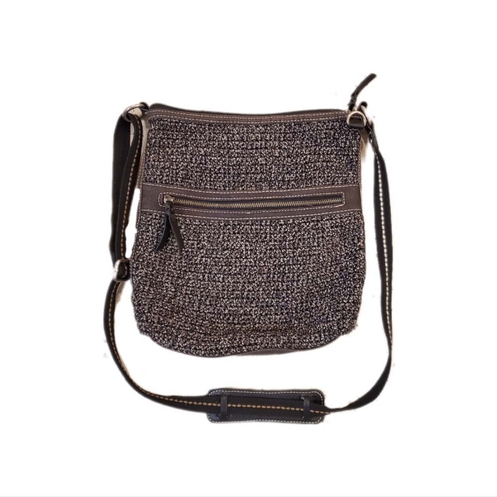 The Sak Urban Static‎ Crochet Woven Grey Brown Crossbody Shoulder Bag